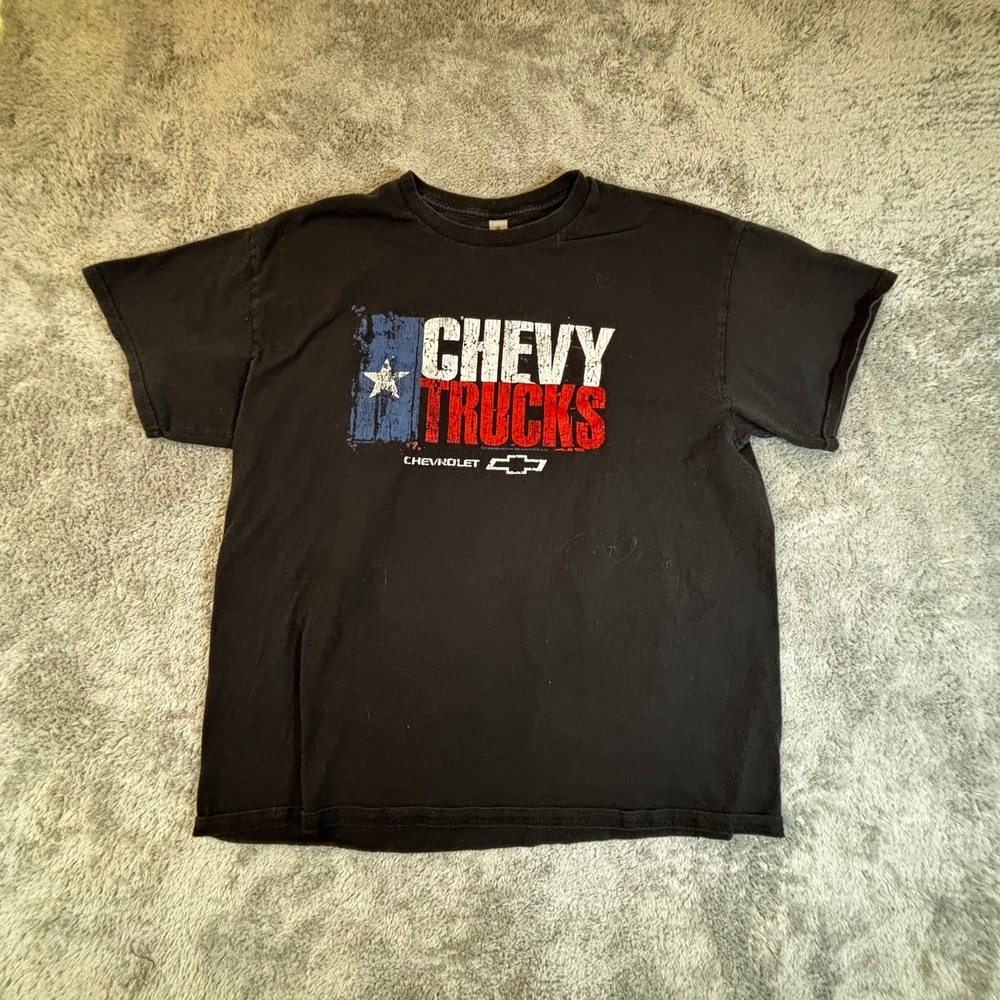 Gildan Chevy Trucks Texas Flag Graphic T-Shirt Mens XL Black Short Sleeve Tee